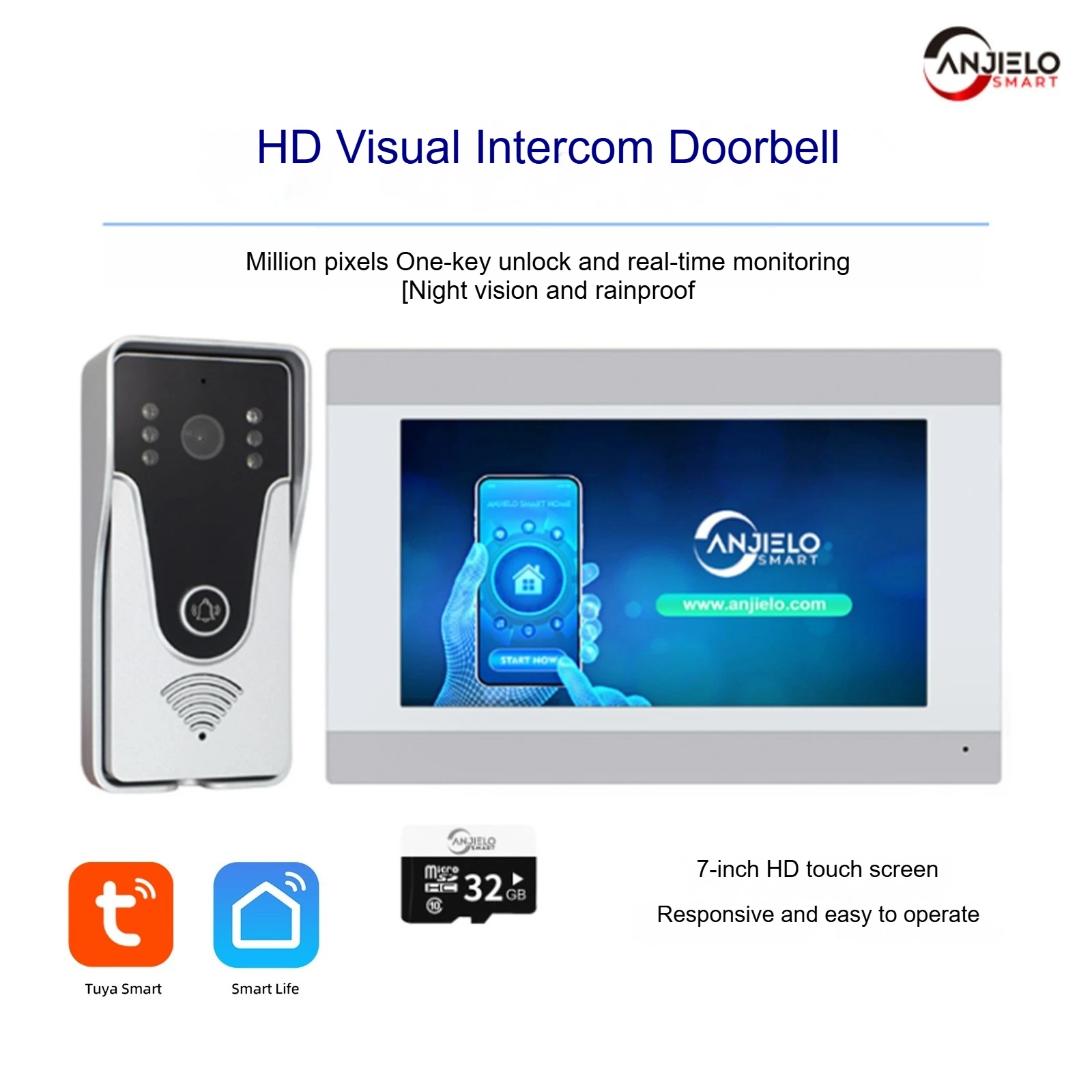 

7-дюймовый Wi-Fi видеодомофон Tuya, домашний дверной звонок с камерой наблюдения