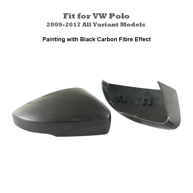 1 Pair Gloss Black Carbon Fibre Painting Mirror Covers Caps Housings Fit for VW Polo MK5 2009 - 2017 ALL Variant Models