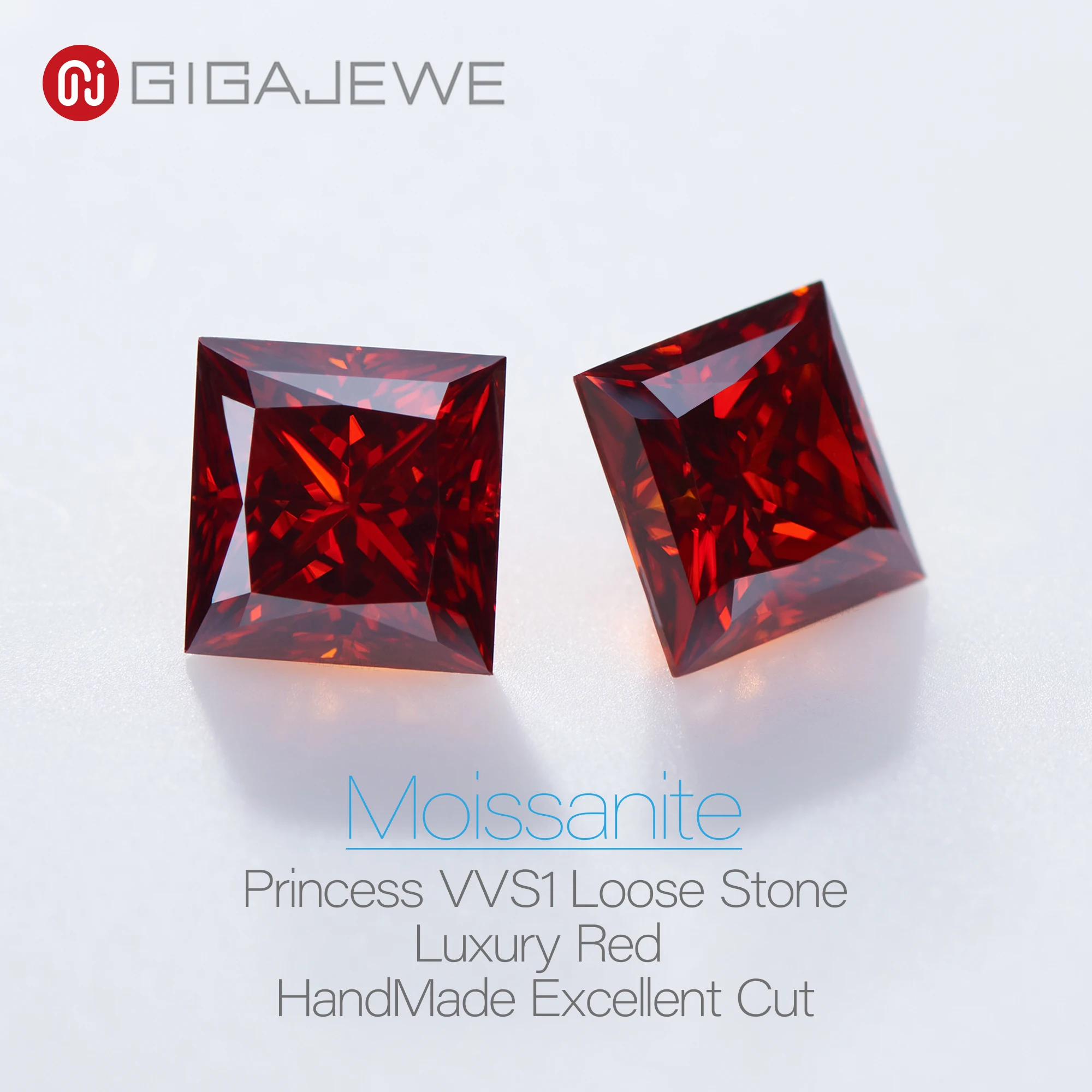 GIGAJEWE Moissanite Handmade Princess Luxury red Color VVS1 Premium Gems Loose Diamond Test Passed Gemstone For Jewelry Making