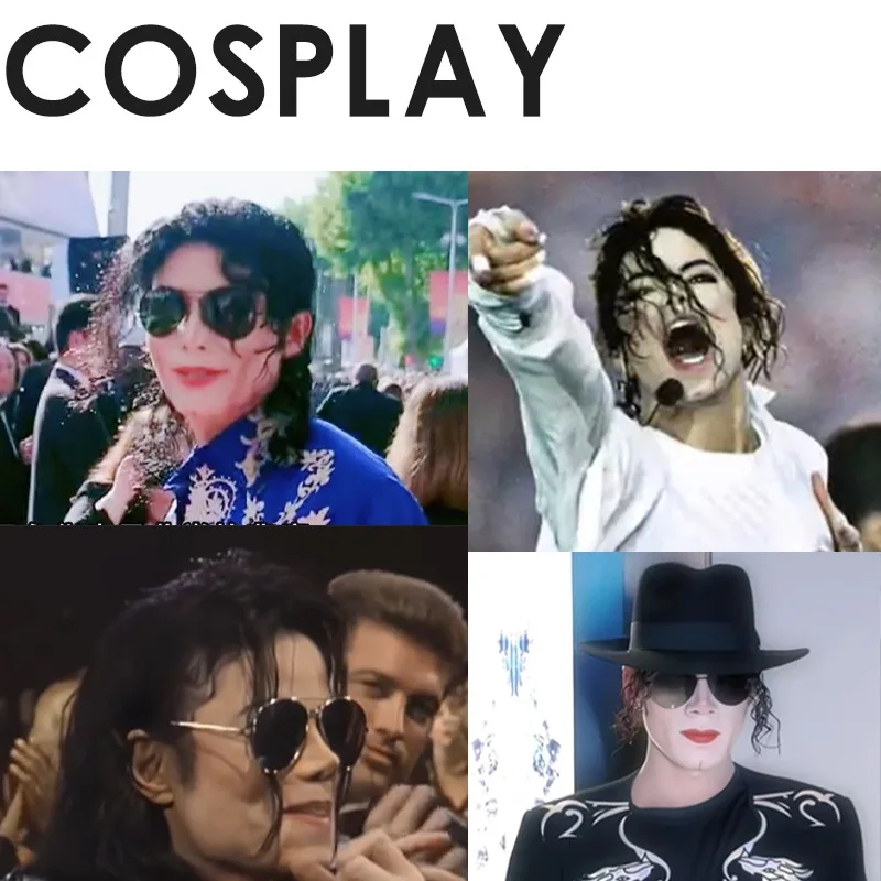 MJ مايكل تأثيري شعر مستعار أسود جاكسون مايكل دور اللعب متوسطة طويلة مجعد شعر أسود ضفيرة شعر مستعار هالوين كوس الباروكات + قبعة شعر مستعار