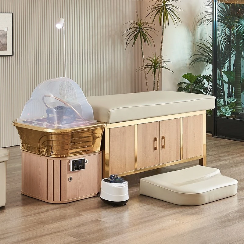 Hair treatment shampoo bed with water heater integrated fumigation water circulation