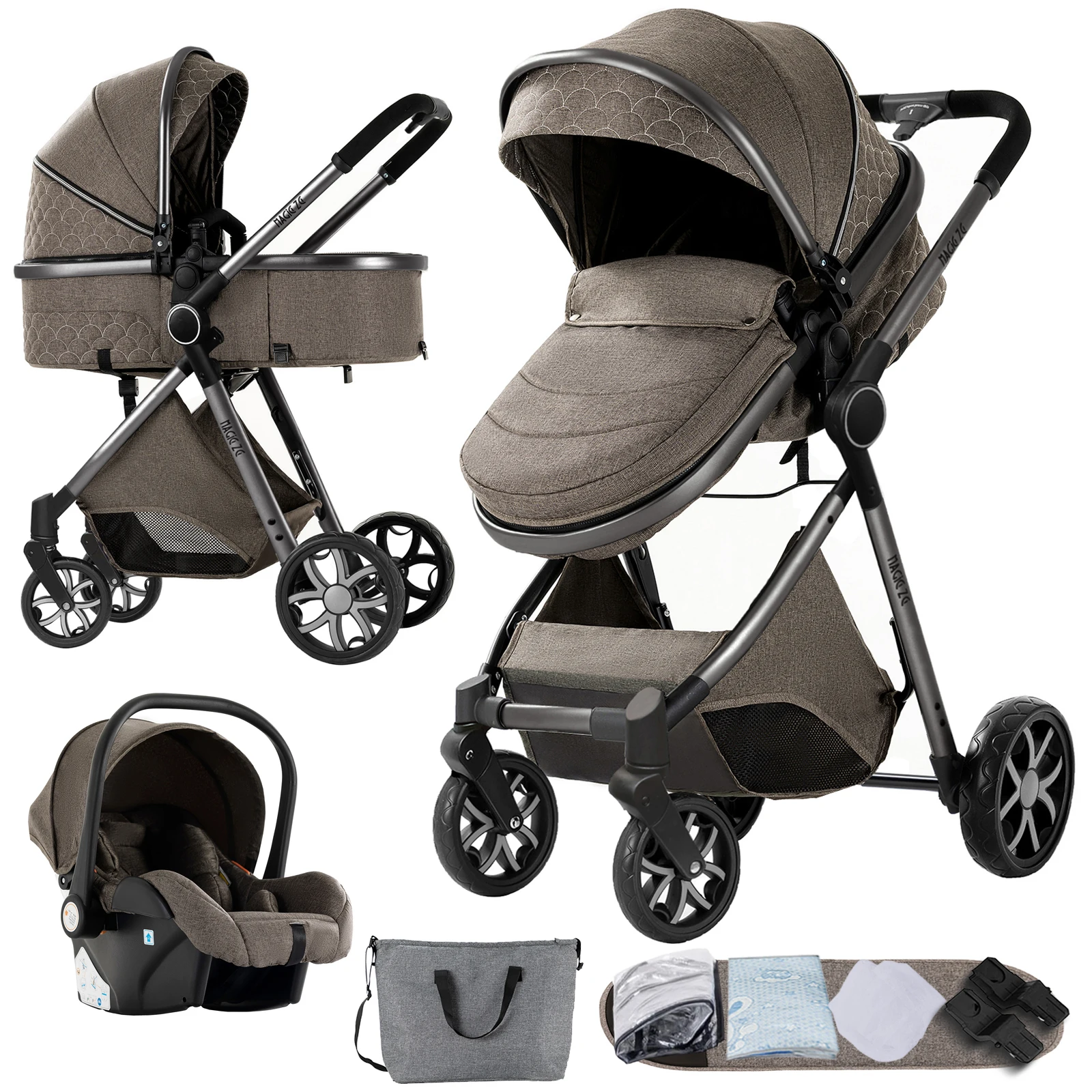 Luxe 3-in-1 kinderwagen reissysteem met autostoel Babykinderwagen Veilige kinderwagen Gladde wielen Comfortabele rit Winter