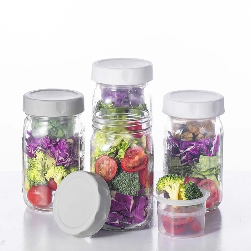 32OZ Glass Salad Jar Leakproof with Lid Oat Jar Sealed Dry Wet Separation Salad Containers For Picnic Office Fitness