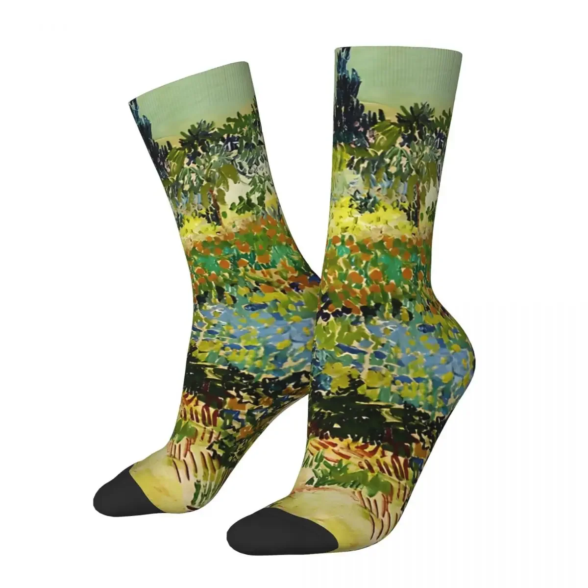 Funny Happy Men's compression Socks Garden At Arles Vintage Harajuku Van Gogh Hip Hop Novelty Pattern Crew Crazy Sock Gift