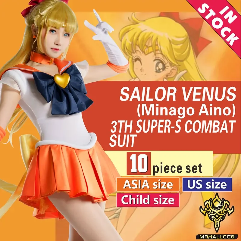 

MRHALLCOS Anime Cosplay Sailor Venus Minako Aino Moons SuperS Crystal Dress Outfits Costume Halloween Party Kid Adult Women Plus