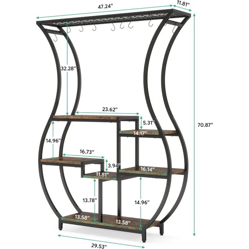 6-Tier Plant Stand, 70.9 Inch Tall Plant Shelf with 10 Hanging Hooks, Vase Shape Ladder Plant Stand