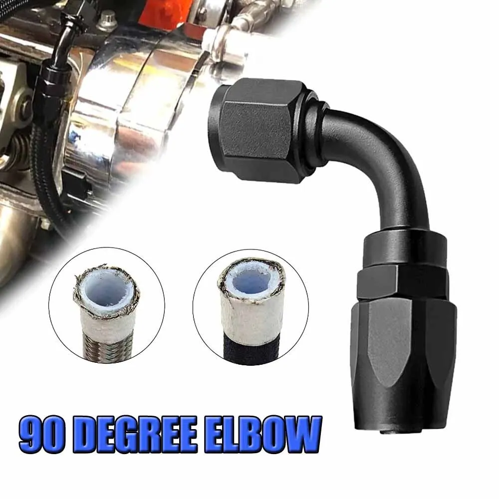 Aluminium Alloy AN 6 6AN 90 Degree Swivel Fast Flow Fuel Oil Coolan Swivel Seal Braided Black Hose End Fitting Adaptor