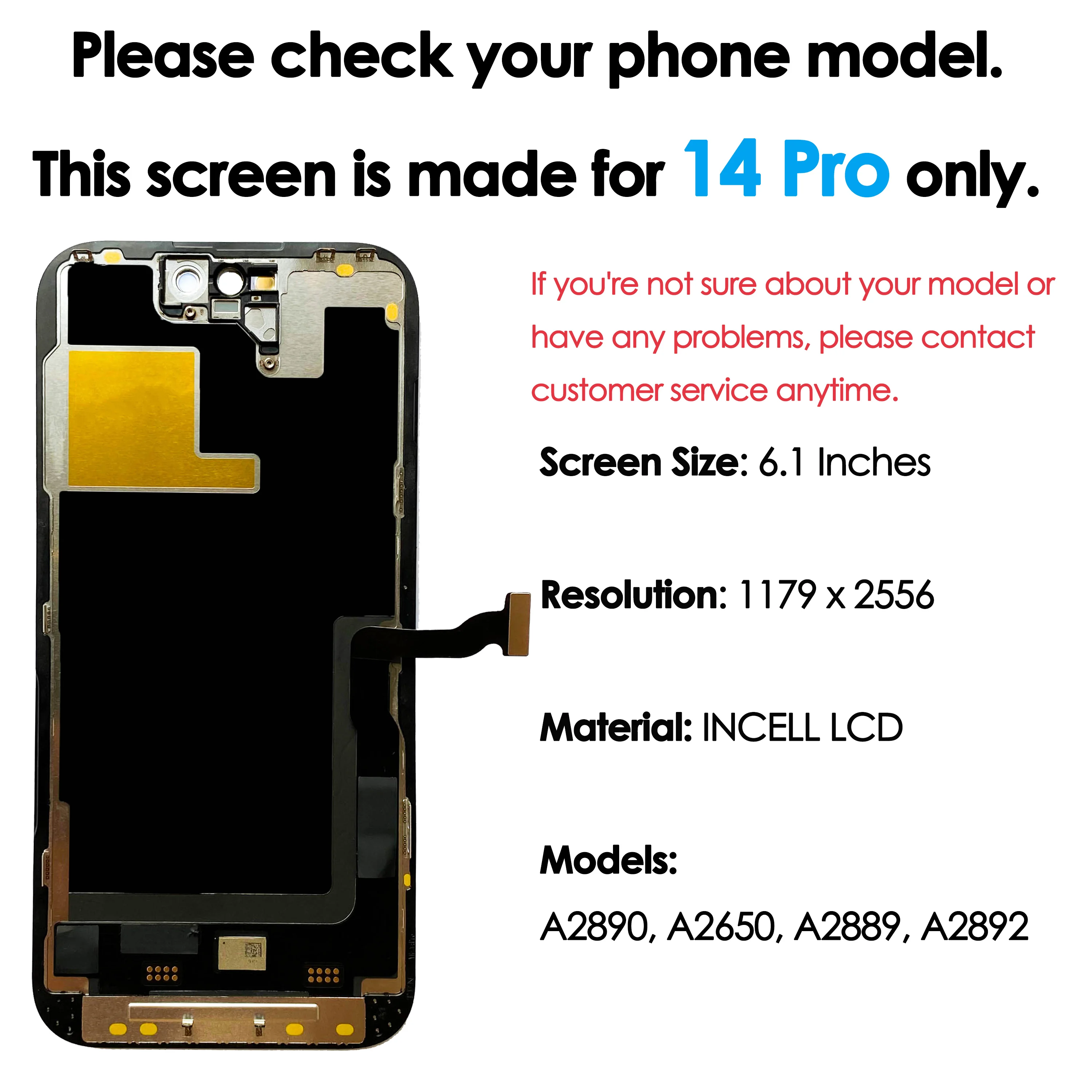 BINYEAE Hochwertiges Incell für iPhone 14 Pro, LCD-Display, Ersatz-Touchscreen-Digitizer-Baugruppe, Reparaturteil für Geräte 3