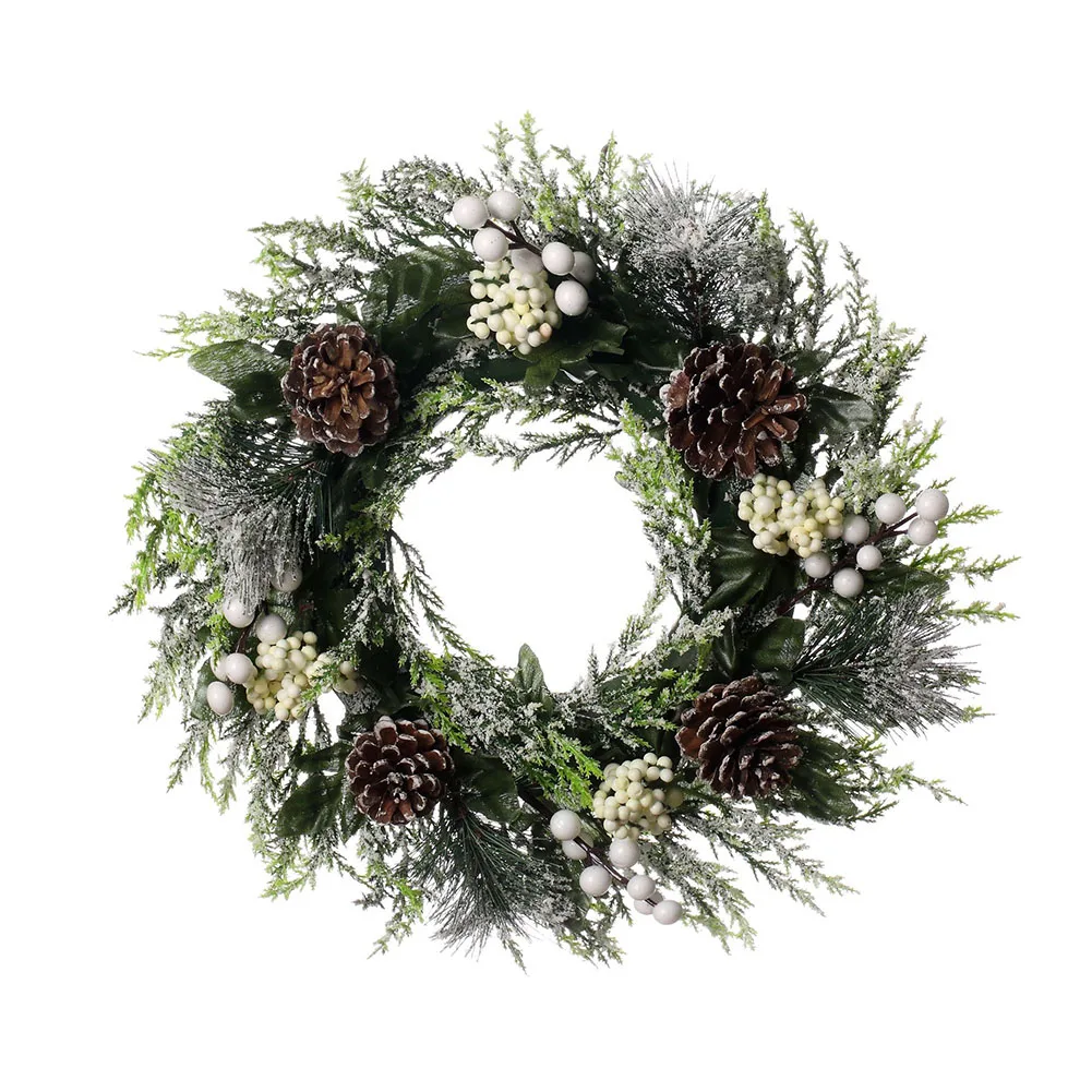 Christmas Wreath Red Fruit Pine Cone Garland Xmas Tree Wall Door Hanging Rattan Wreath For Home Wedding Party Navidad New Year