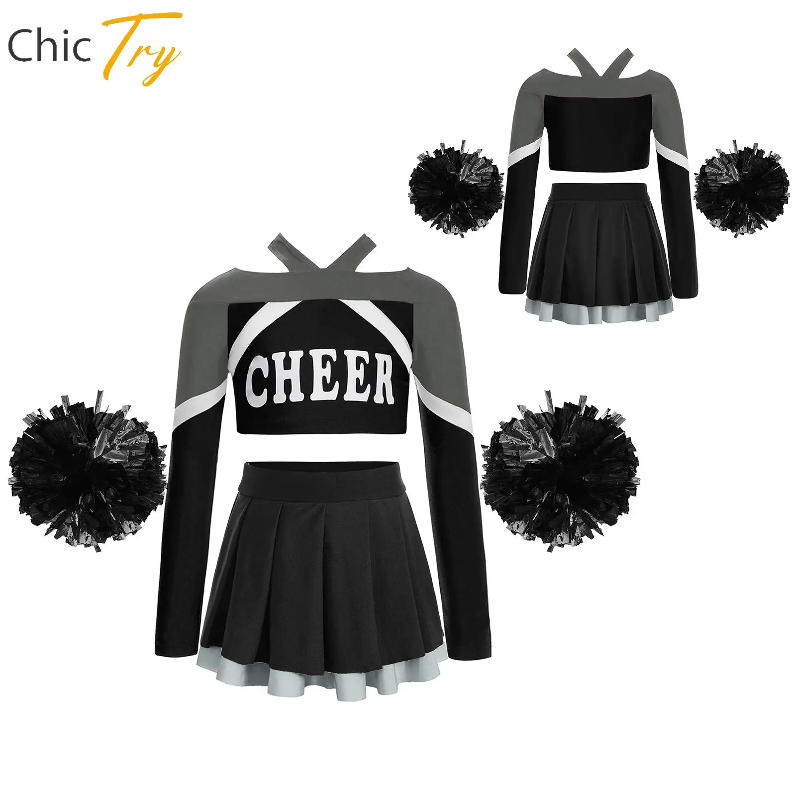 

Kids Girls Fashion Jazz Cheerleading Dance Costume Dancewear Sets Long-Sleeved Outfit for for Modern Contemporary Performance