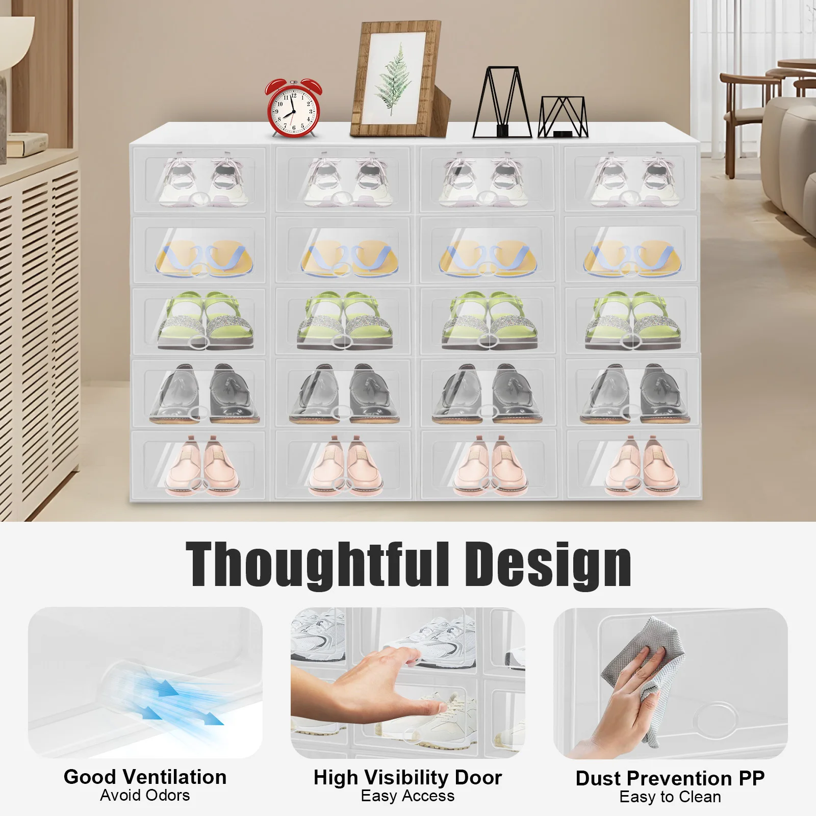 20PCS Foldable Shoe Box Transparent Plastic Shoes Storage Case DIY Dustproof Home Storage Container 32.6*24*14cm/12.83*9.45*5.51