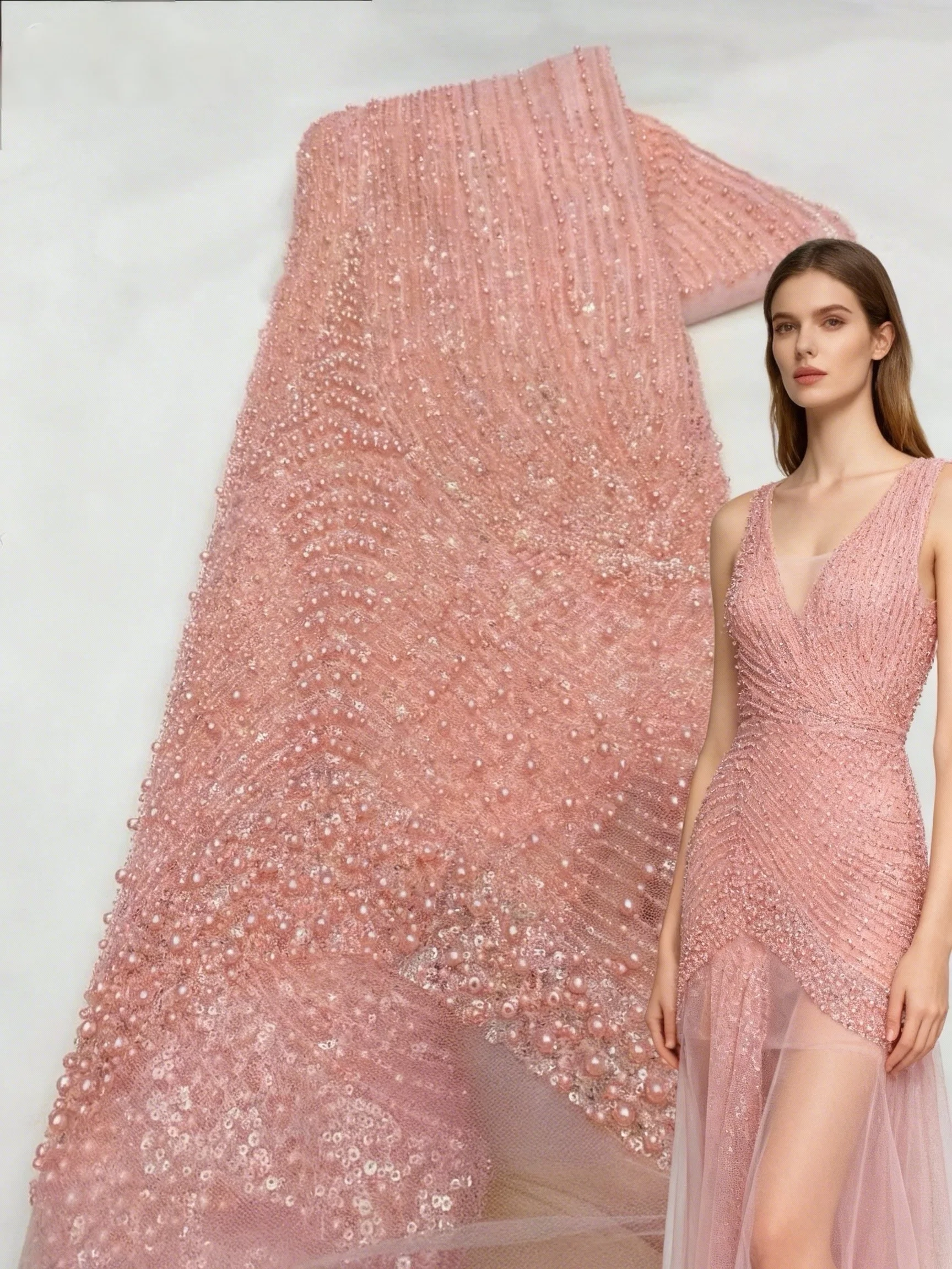 

5 Yards Luxurious African Groom Sequins Lace Fabric 2026 High Quality French Embroidery Heavy Beads Lace Nigeria Sewing Material