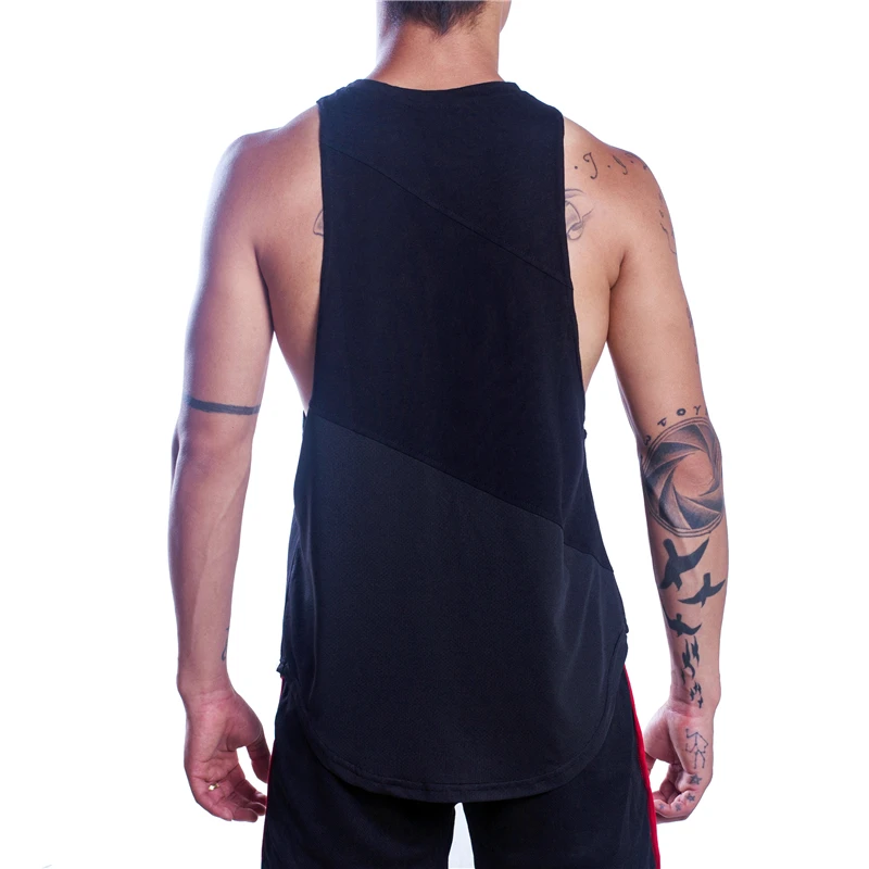 Men Sleeveless Running Vest Cotton Mesh Breathable Splicing Gym Workout Tank Top Fitnes Training Sport Singlet Summer Muscle Tee