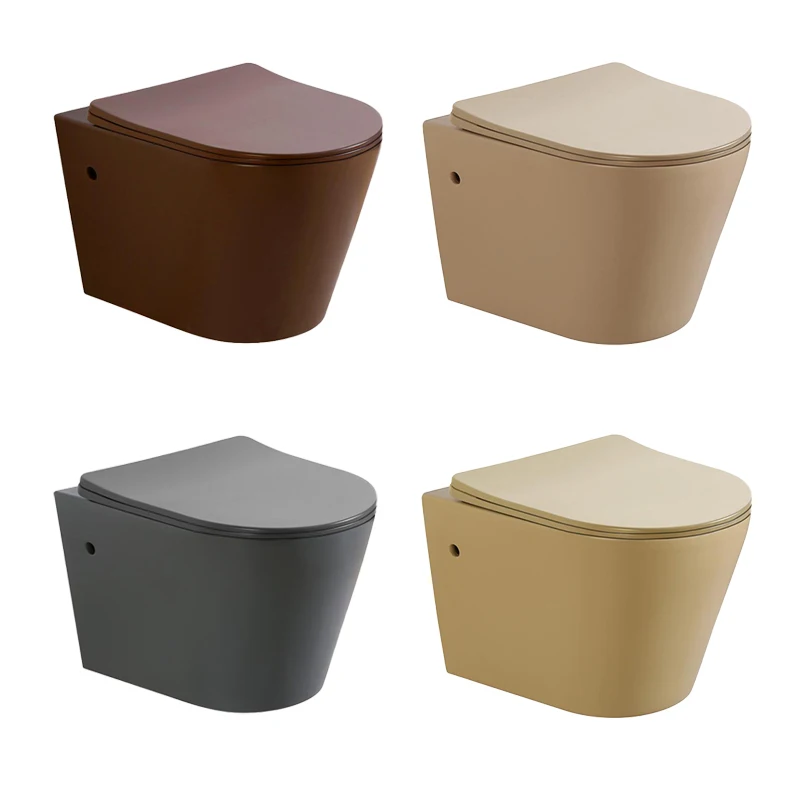Hanging Wc Beige Brown Gray P Trap Flush Toilet Frameless Wall Mounted Toilet