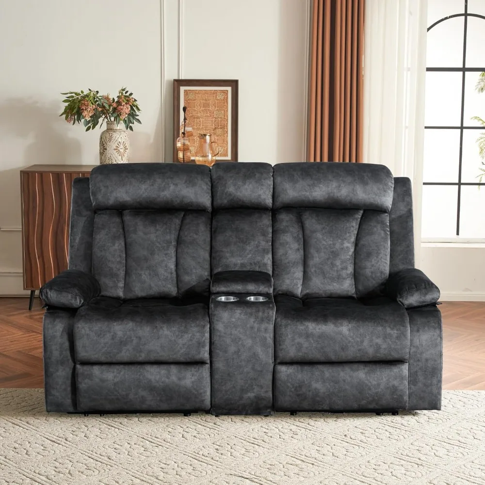 Power Reclining Loveseat with Console, Loveseat Recliner Sofa with Massage & Heat, Perfect Electric Couch for Living Room (Gray)