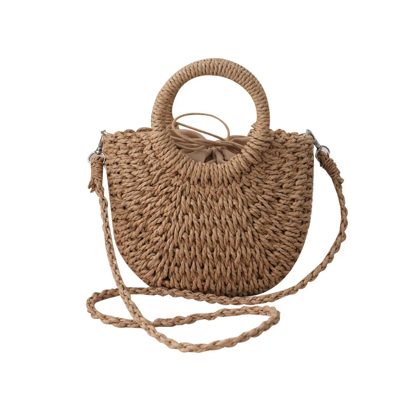 Borsa da spiaggia a mezza luna in Rattan di paglia intrecciata a mano borsa a tracolla a tracolla scavata estiva da donna di grande capacità