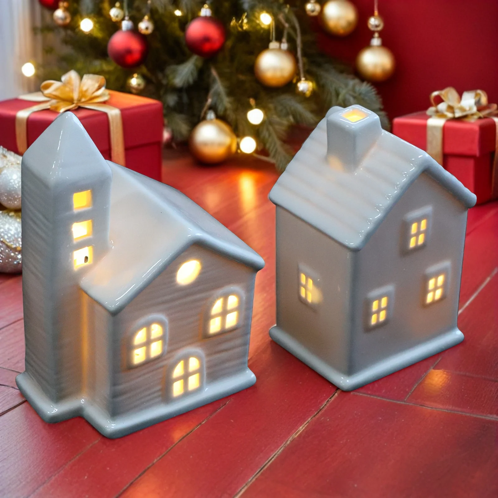 

2 Pcs Ceramic LED Lighting Christmas Ornament Ceramics Decor Hanging Decorations