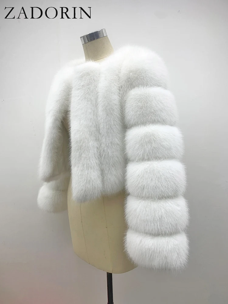 ZADORIN luxe manteaux de fourrure à manches longues recadrée moelleux fausse fourrure de renard manteau femmes rose blanc veste hauts vestes d'hiver pour les femmes 2024