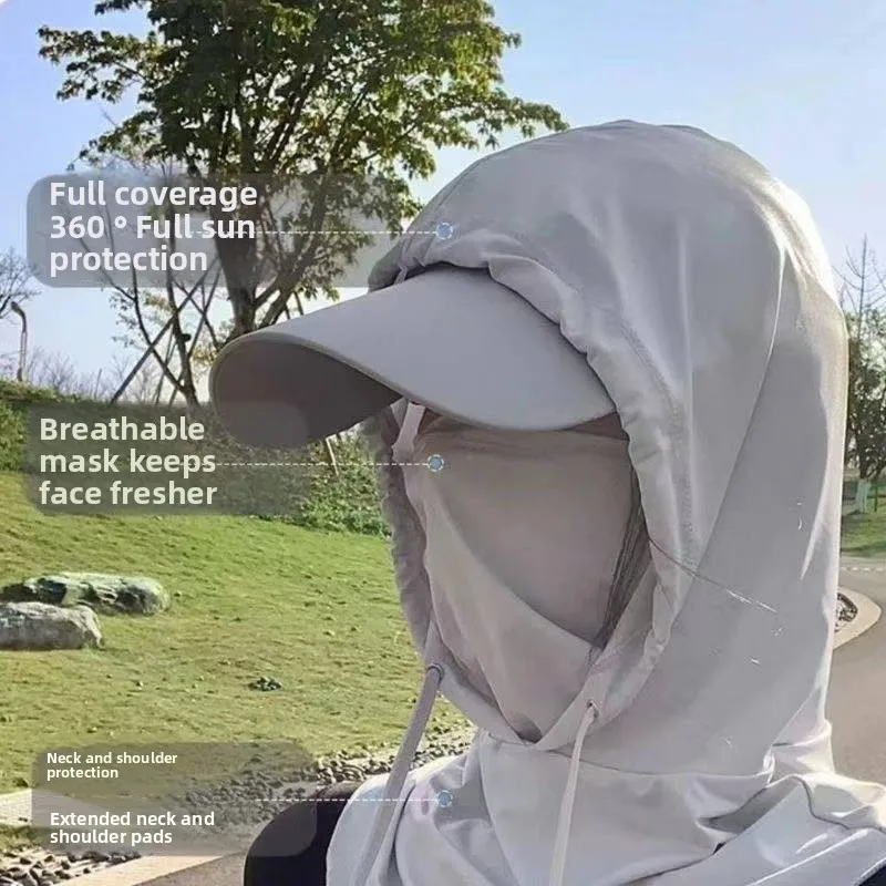 Sunscreen Mask, Hat, Integrated Neck Protection, Full Face UV Protection, Riding Suit, Head Cover, Ice Silk Scarf for Men