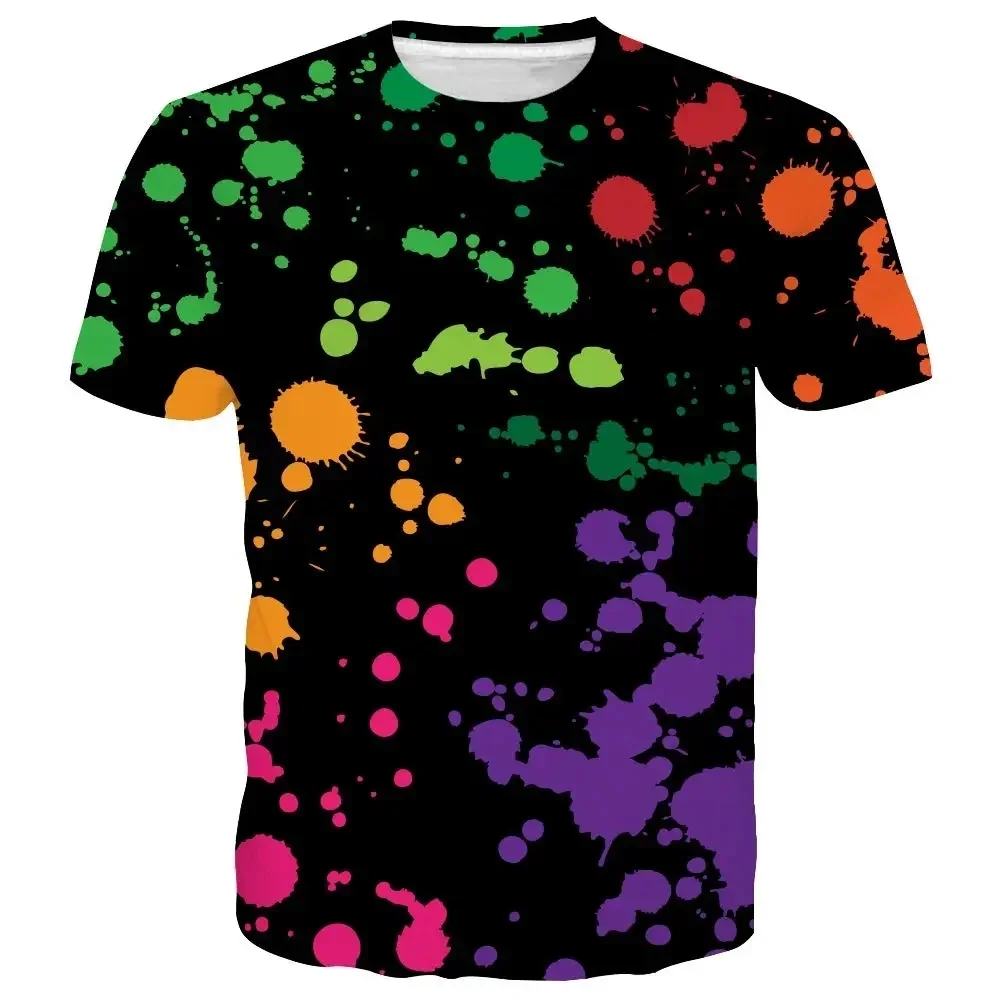 Fashion New Rainbow Paint Splash Men's Printed T-shirt Hip Hop Street Fashion Harajuku Round Neck Comfortable Short Sleeve Top