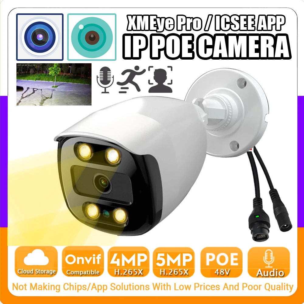 

ICSEE APP Audio Full Color IP POE Camera 5MP 4MP H.265 HD Digital Mic Outdoor Waterproof Onvif Ai Face/Motion Detection Webcam