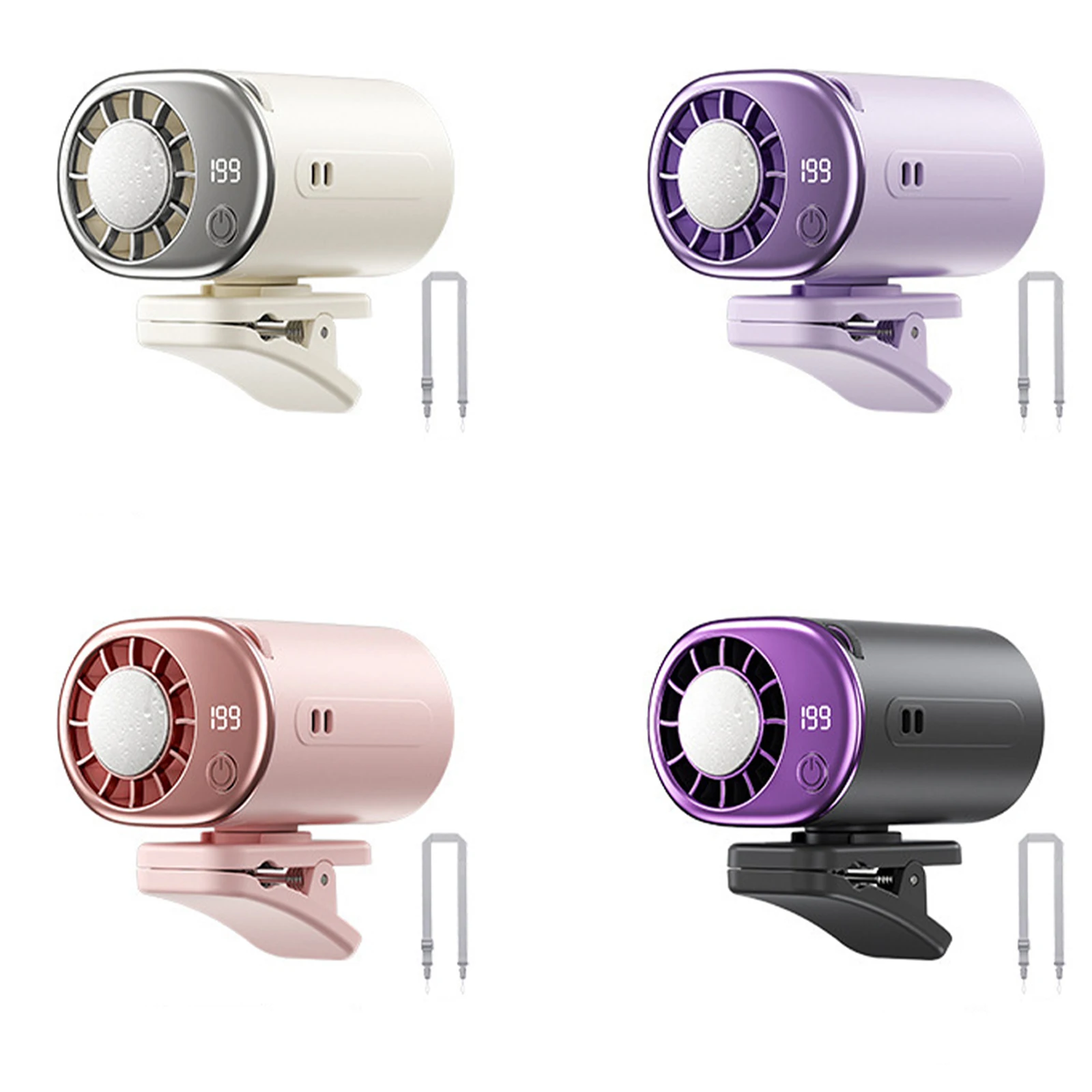 LED Display Waist Clip Electric Fans USB Charging Outdoor Clamp Umbrella Fans Handheld Cooling Blower for Travel Office Walking