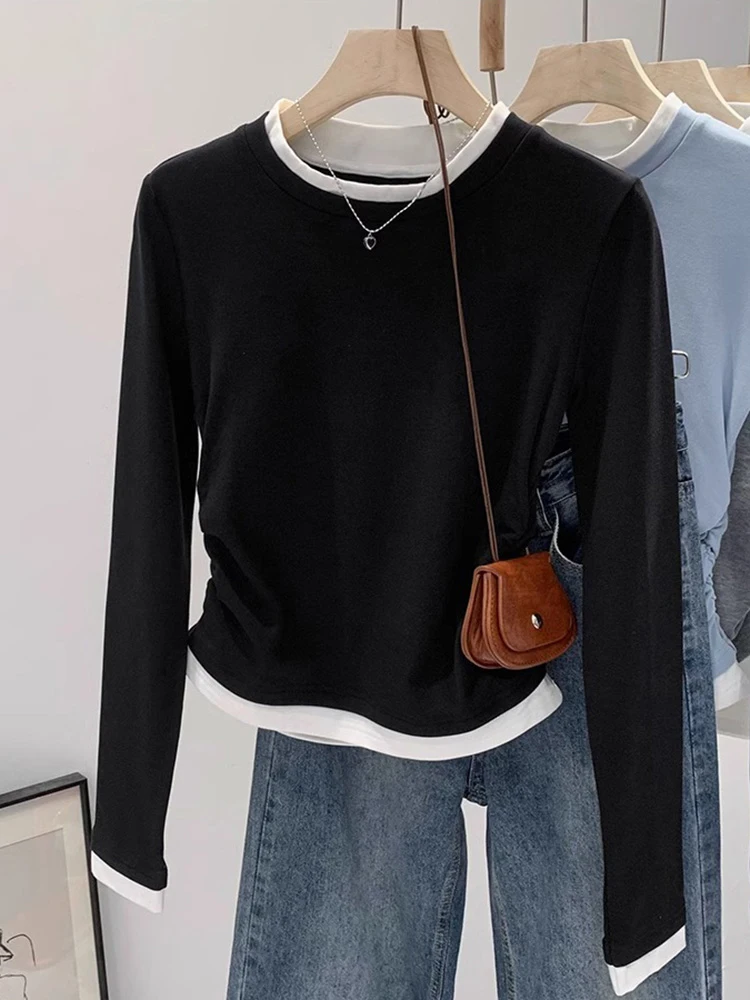 American Sle Hot Girl ort Design Sense Color Blo Long Sve Base irt Dames Lente Herfst Top Inner Wear T irt