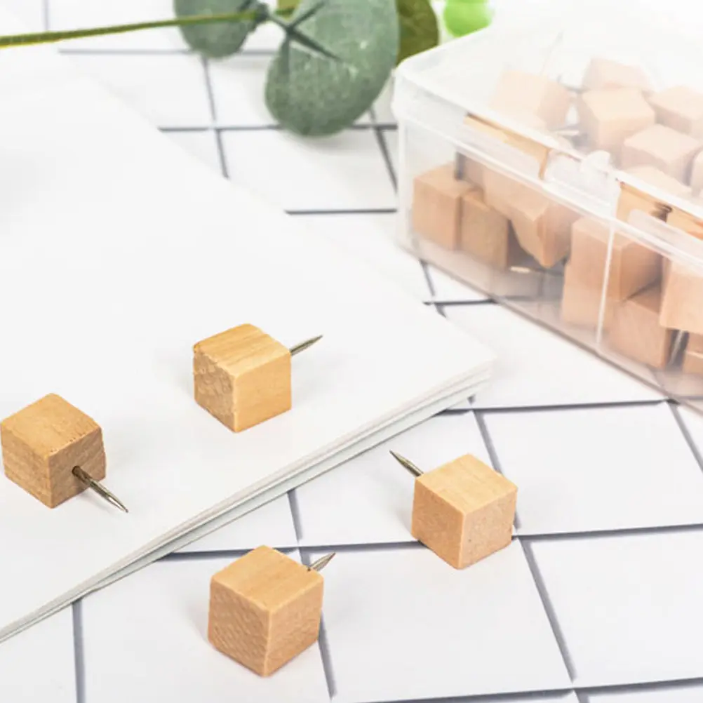 50Pcs Smooth Wooden Head Metal Needle Push Pins Thumb Tacks for Drywall Posters Photos Memos Maps Bulletin Boards Decorative