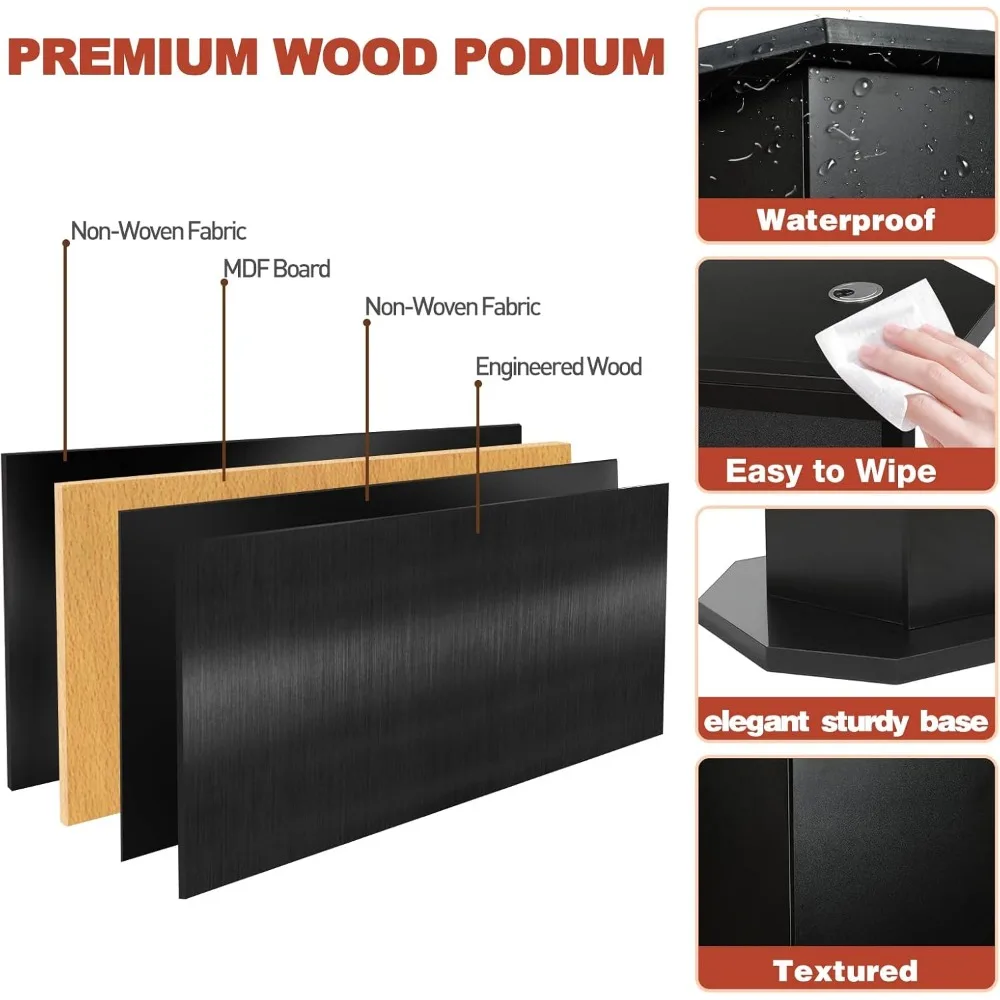 大型2段木製演台、読書台付き、高さ49インチの演壇スタンド、教会説教壇スタンド、配線穴付き