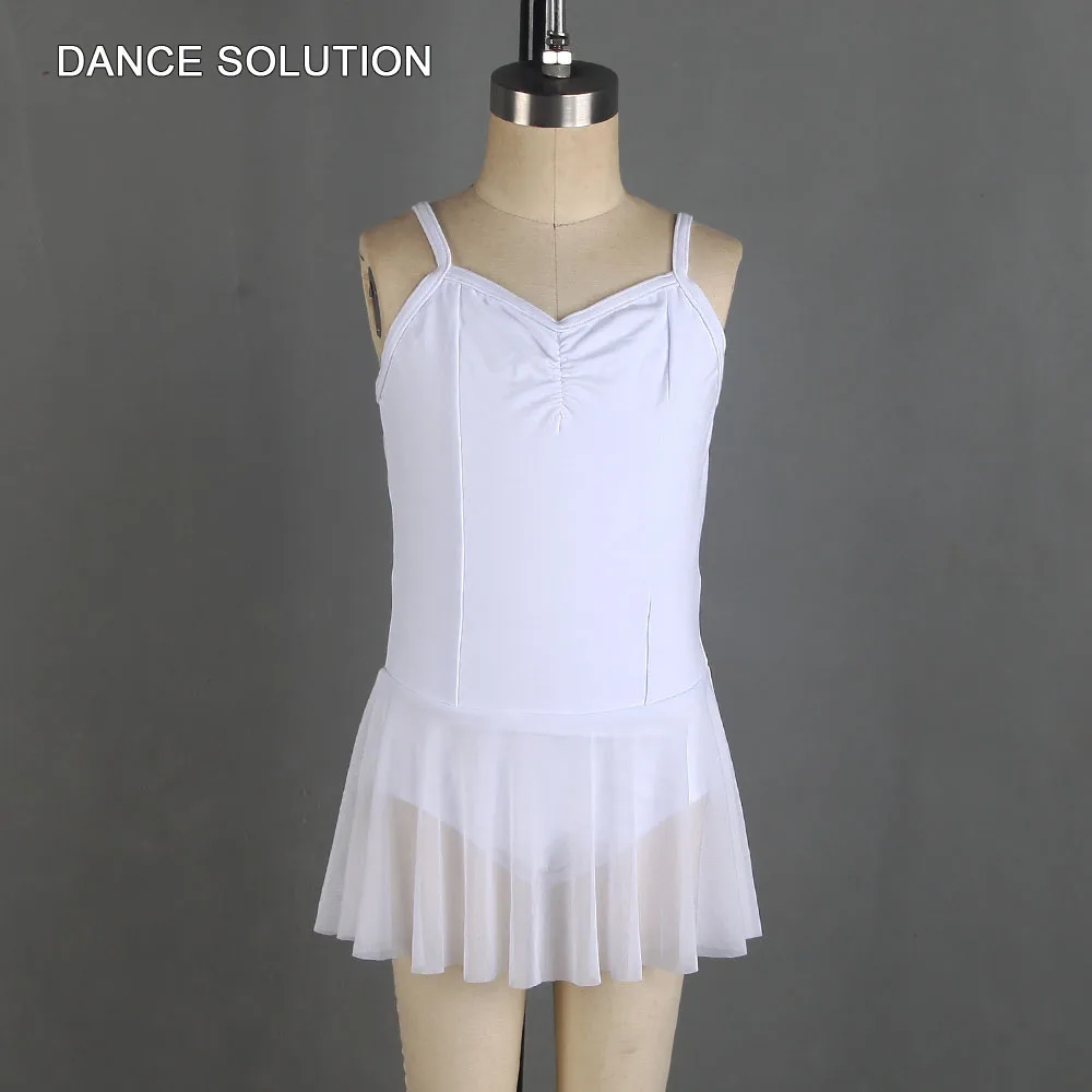 White Camisole Skirted Leotard Sleeveless Ballet Bodysuit Children's Dance Costume Practice Bodywear Girls Tights 03D0050