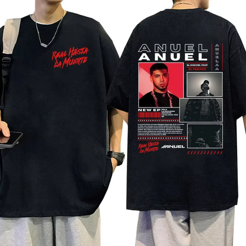 Rapper Anuel AA Real Hasta La Muerte Tour 2025 Album T Shirts Men Hip Hop Gothic Short Sleeve T Shirts Vintage Oversized T-shirt