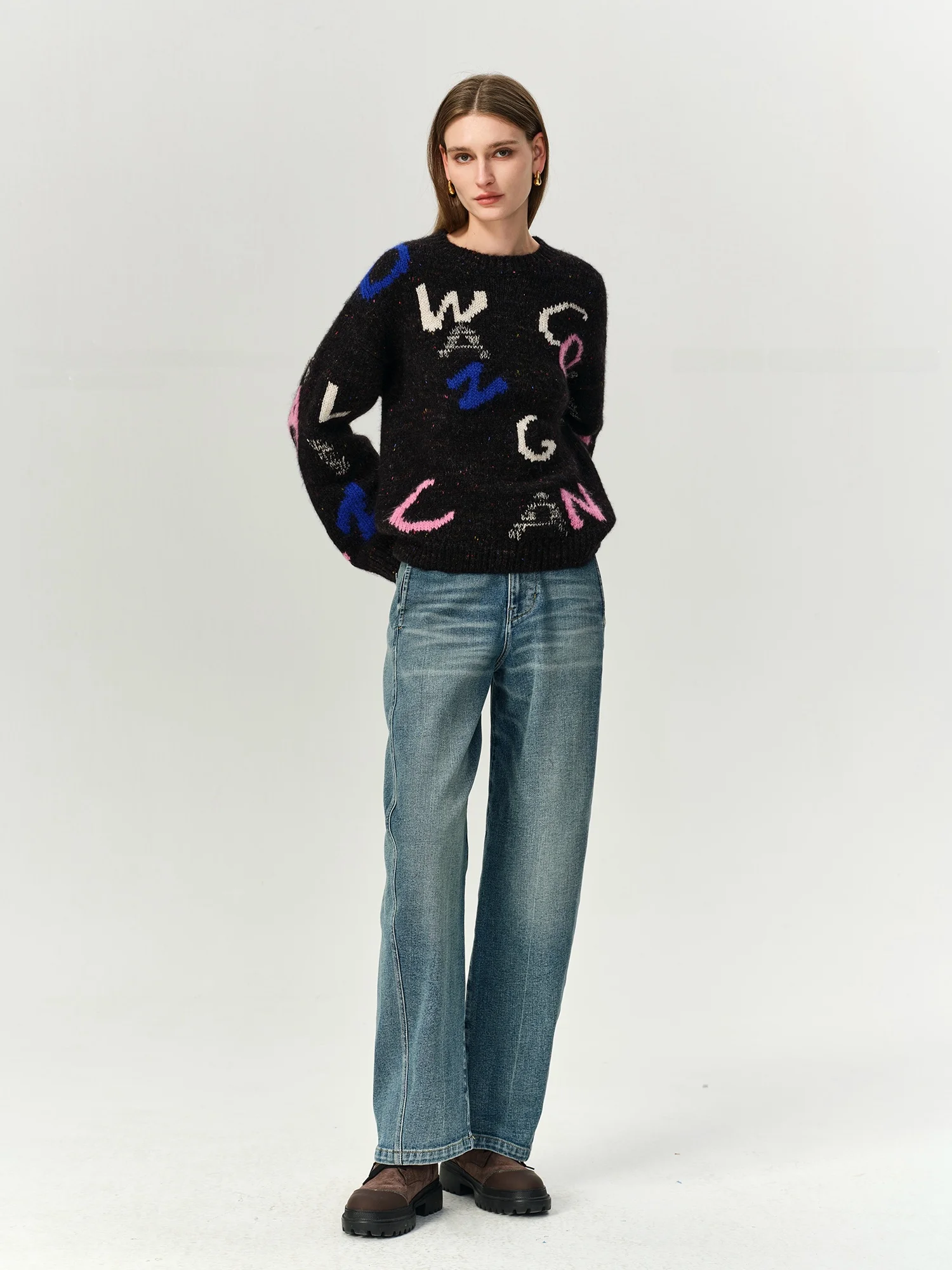 

Джинсы женские свободного кроя из хлопка с рваным эффектом и банановым принтом, серия Colin Wang Casual Fce Lined Denim