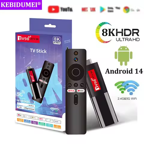 TV98 ATV Mini TV Stick Android 14 Support 8K Video 4K BT5.0 WiFi 6 Allwinner H618 Quad Core Cortex A53 Voice Remote Smart TV Box