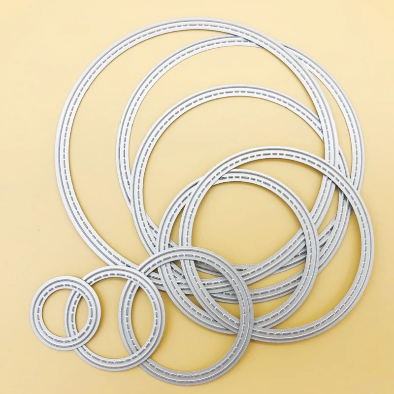 8ชิ้น/เซ็ตวงกลมรอบกรอบโลหะที่ตัดลายกระดาษลายฉลุสมุดภาพ DIY แสตมป์การ์ดกระดาษงานฝีมือลายนูนตกแต่ง