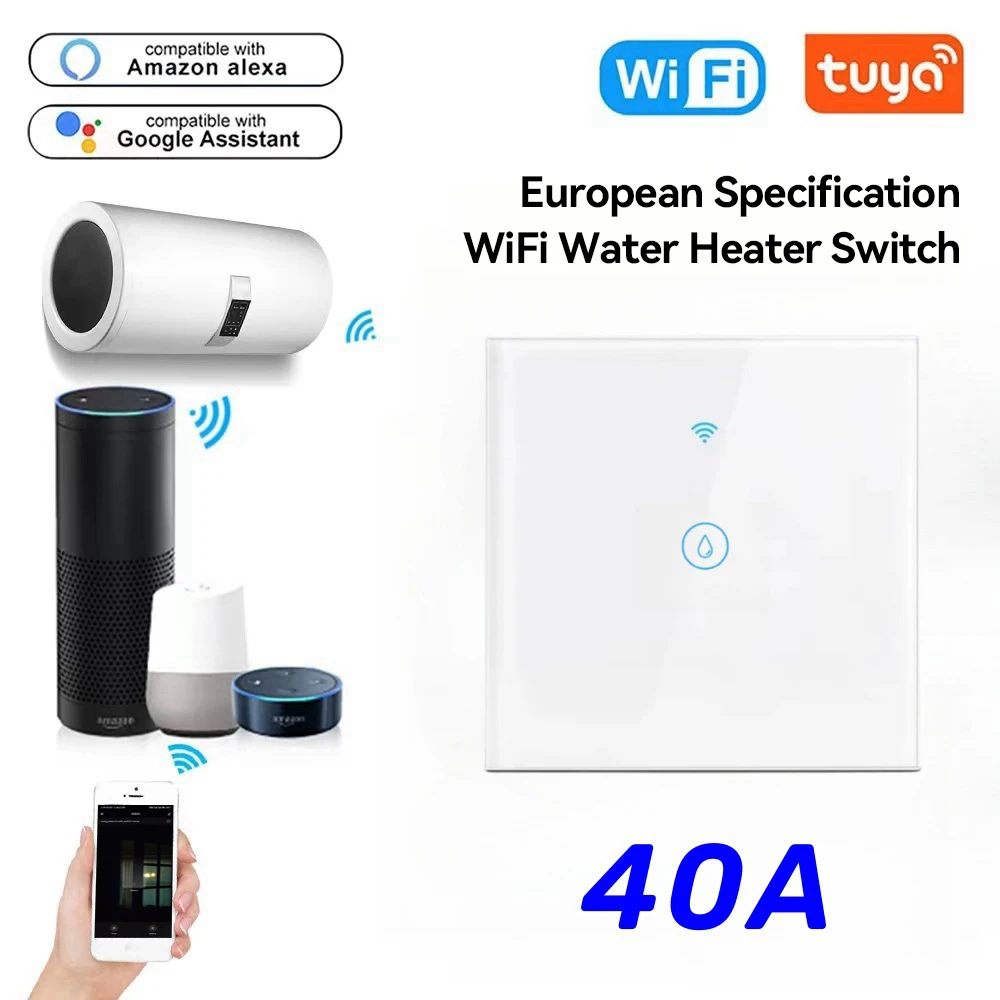 

MINCO HEAT Tuya Smart WIFI сенсорный переключатель для водонагревателя/кондиционера, приложение европейского типа, дистанционное управление AC110 ~ 240 В, 40 А