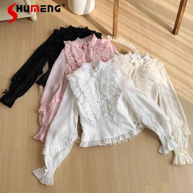 

Изящная и стильная блузка с оригинальным дизайном, рукавами-фонариками и длинными рукавами, в нескольких цветах, новинка весны 2026, женская блузка в стиле Лолита