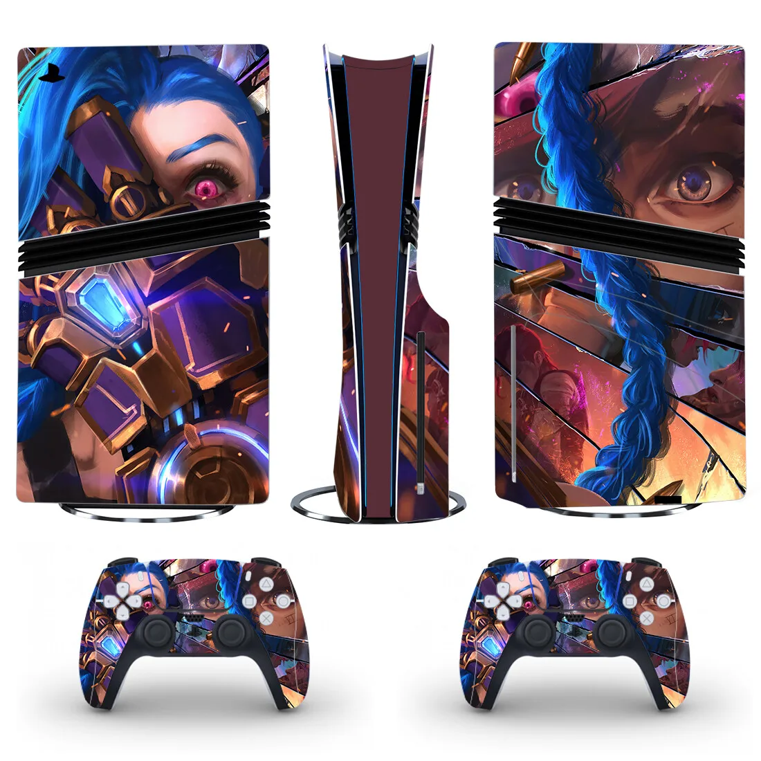 Anime Arcane Jinx PS5 Pro Disc Sticker Decal Cover for Console and 2 Controllers PS5 Pro Disk Skin Vinyl