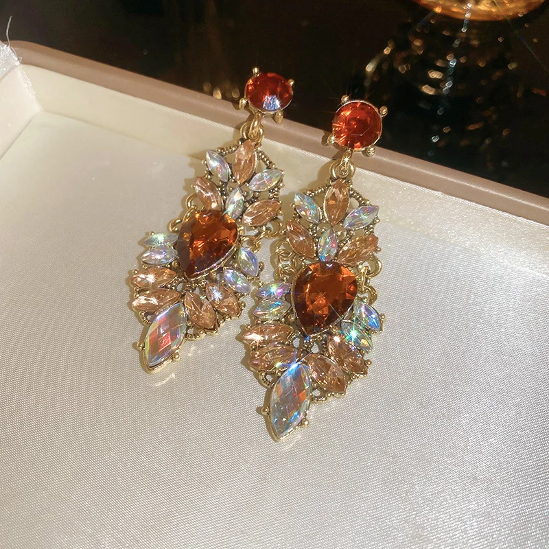 Women's Vintage Blue Water Drop Crystal Clip Earrings