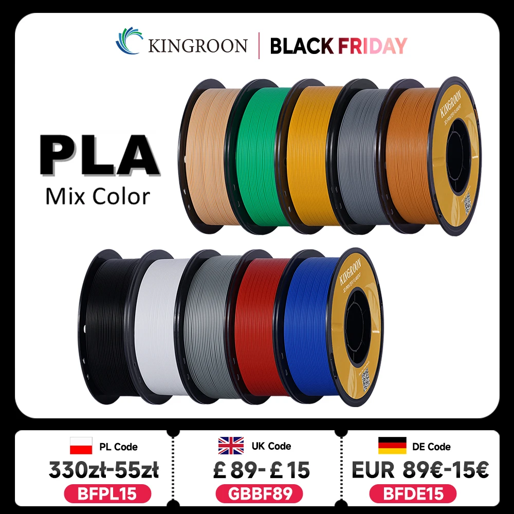 KINGROON PLA Filament 1.75mm 5/10KG pla Plastic For 3D Printer, Standard 1kg/roll 3D Printing Filaments Mix Color Local Shipping