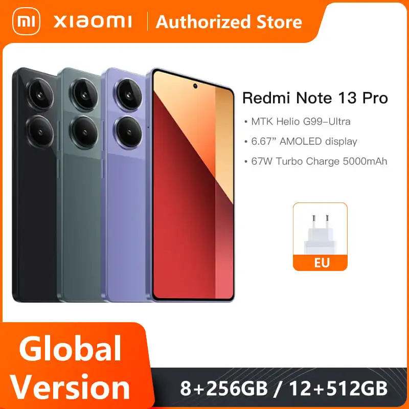 Global Version Xiaomi Redmi Note 13 Pro 200MP OIS Camera 67W Helio G99 Ultra Smartphone 5 NFC 120Hz AMOLED