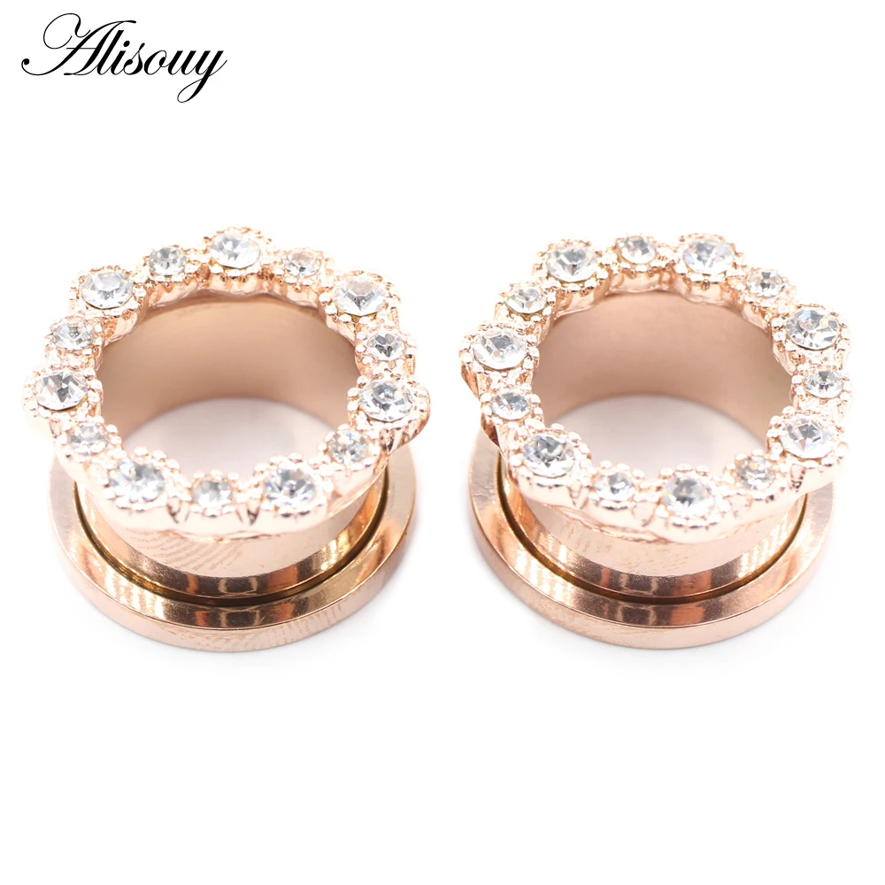 Alisouy 2 Stück Edelstahl Blume Zirkonia Mond Stern Uhr Herz Schraube Ohr Tunnel Plugs Expander Messgeräte Körper Piercing Schmuck – Detail 8