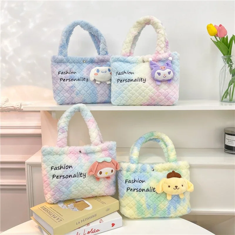 Sanurgente Cinnamoroll Sac à main en peluche pour femme, sac de rangement, breloque, mignon, dessin animé, Kuromi, My Melody 402, attrayant, mode, cadeaux de vacances