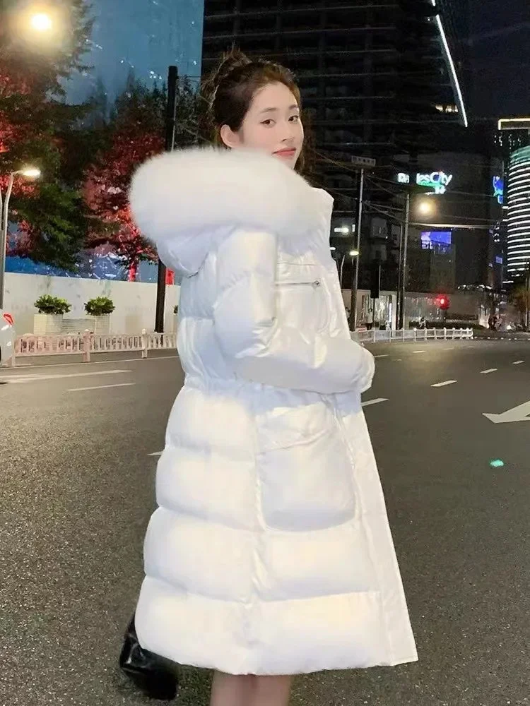 

Women's New Wash Free Glossy Cotton Jacket Winter Thick Warm Cotton Jacket Slim Fit and Slimming Mid Length Coat JJ210
