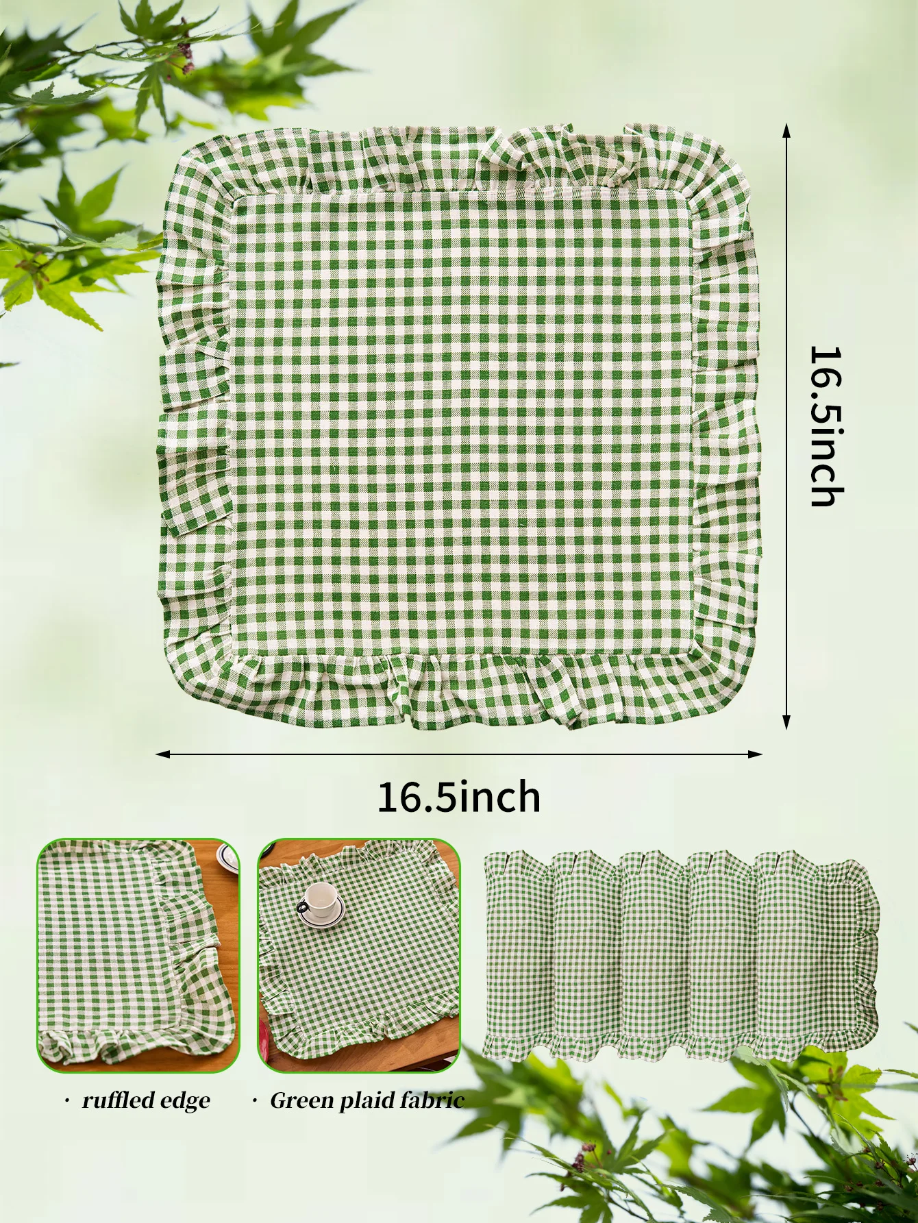 Set of 6 Square Green Gingham Placemats Green Grid Checkered Placemats with Ruffle Picnic Party Supplies Buffalo Plaid Table Mat