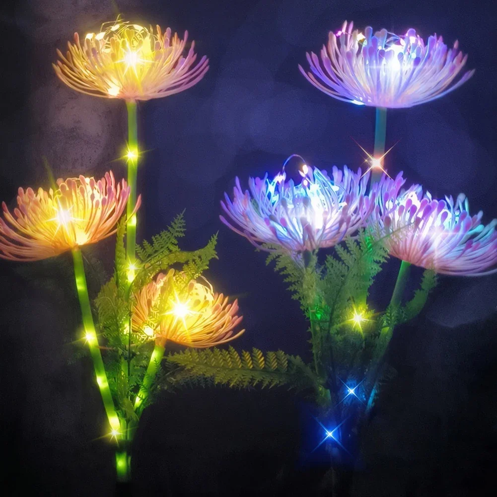 2Pcs Solar Powered LED Glowing Flowers Waterproof Solar Decorative Lights with Glowing Flowers and Stems for Garden Decoration