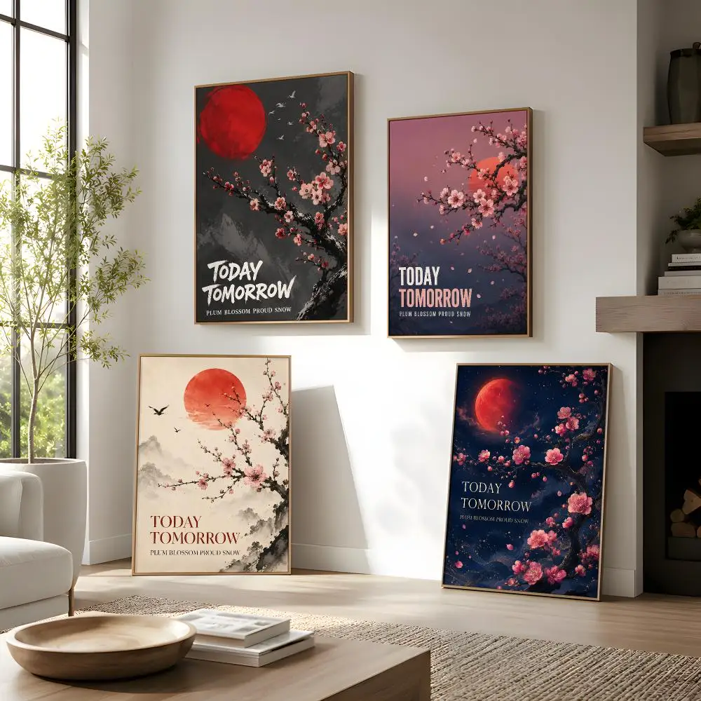 Plum Blossom Poster Wall Decor Self-Adhesive Aesthetic Modern Vibe Stylish Gift Friends Using Living Room Bedroom