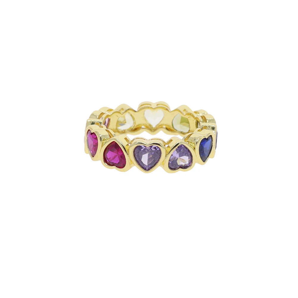 Pink White Zircon Paved Stackable Promise Rings Heart Shaped Colorful CZ Paved Romantic Luxury Valentine Gift Jewelry