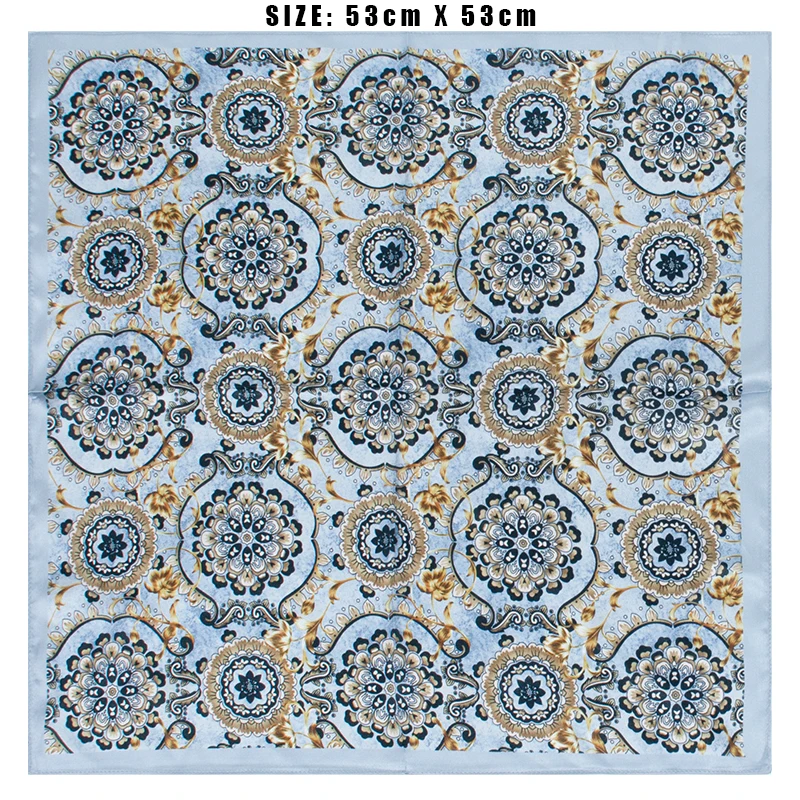 

Luxury Pure Mulberry Silk Bandana Retro Antique Golden Flower Paisley Pattern for Handbag Decor Hair Scarf Dating Party Travel A