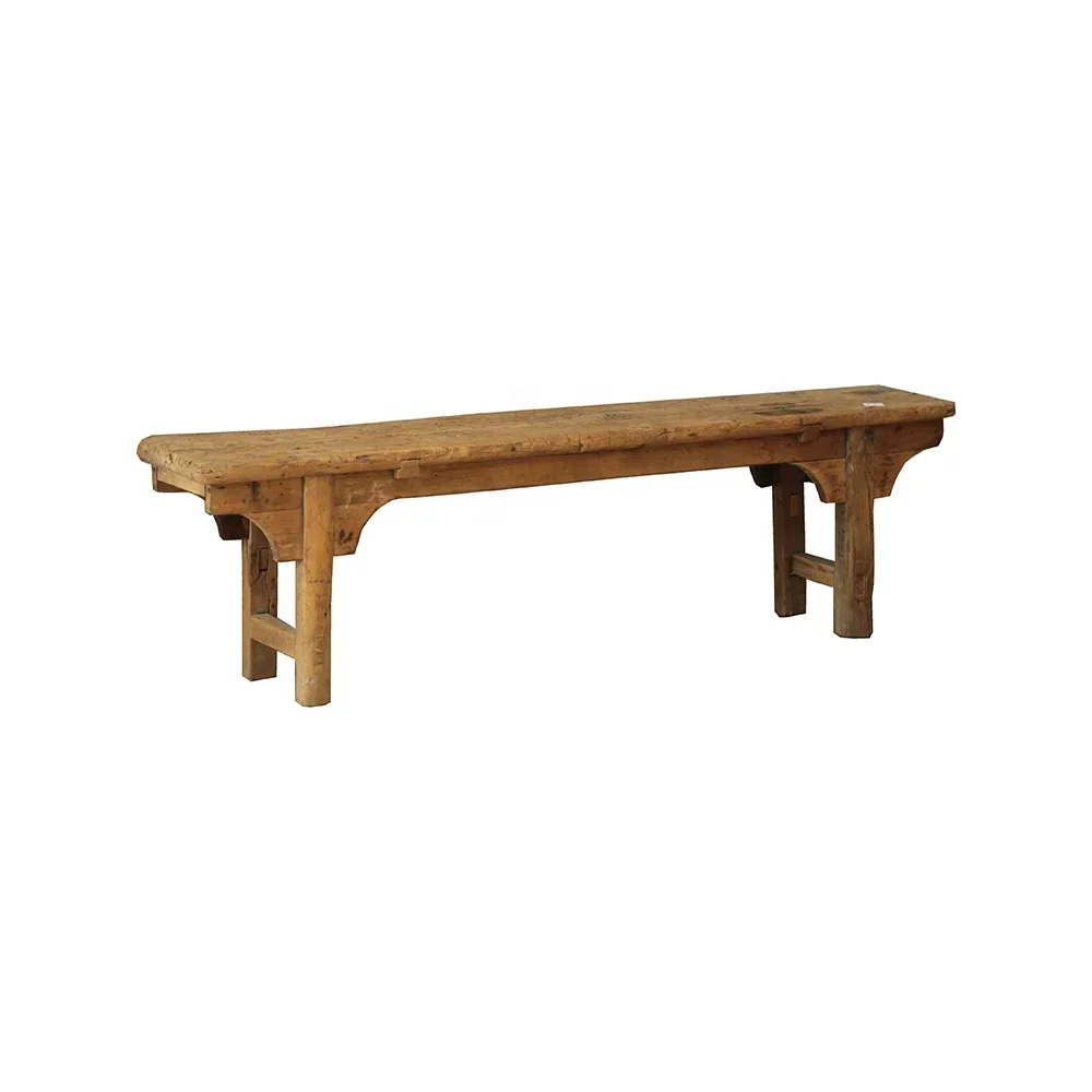 Elm Farmhouse Bench, Vintage Country Home Decor Furniture Edge Board Bench