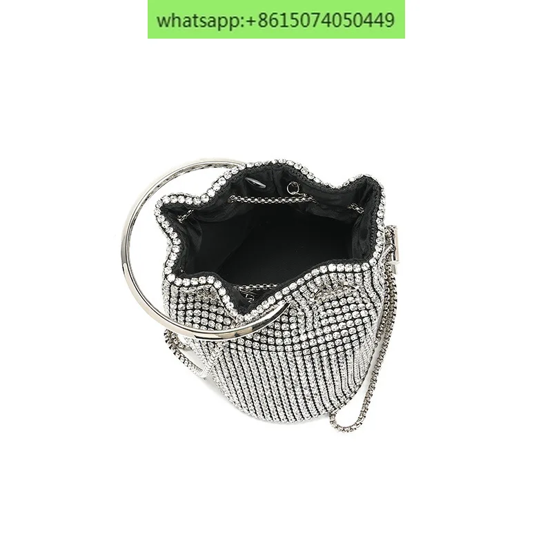 Fashion chain diamond-encrusted one-shoulder diagonal bucket bag